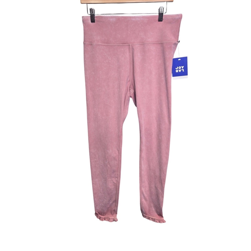 JoyLab Leggings Womens Large Pink Acid Wash High Rise Ruffle Hem 7/8 Length NWT